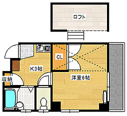 シティーハイツ古江東町 2階1Kの間取り