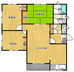 カルチェラタン翠A 1階3LDKの間取り