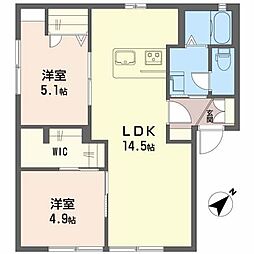 メイプルヒルズ　B棟 1階2LDKの間取り
