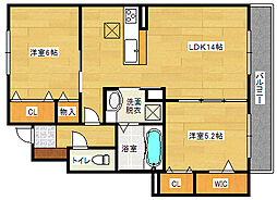 ラクス　ナカヤII 1階2LDKの間取り