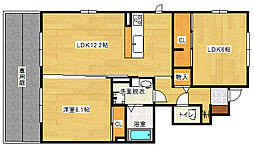 グランディール東原　B棟 1階2LDKの間取り