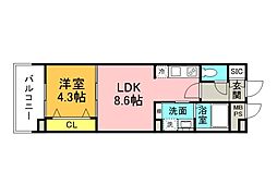 FLAX十日市 4階1LDKの間取り