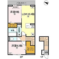クレシア戸坂 2階2LDKの間取り