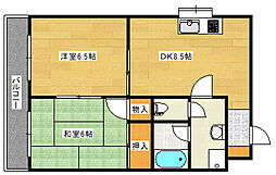 コーポ寺岡 3階2DKの間取り
