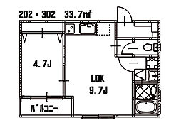 リノリノアパートメントwithB棟 3階1LDKの間取り