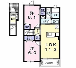 シュティル　ブリーゼ 2階2LDKの間取り