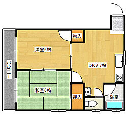 エイトビル横川新町 4階2DKの間取り