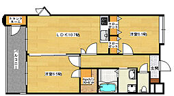 クロスデータビル 3階2LDKの間取り