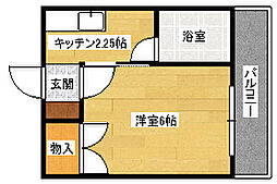 東雲ハイツ 2階1Kの間取り