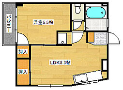 みさきマンション 4階1LDKの間取り