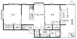 メゾンモンターニュA棟 1階2LDKの間取り