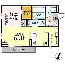 メゾン　カルム 2階1LDKの間取り