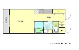 ノーブル平和大通り 4階1DKの間取り