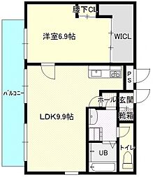 ノーブル平和大通り 9階1LDKの間取り
