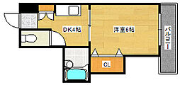 タウン己斐西 4階1DKの間取り