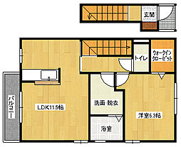 カーサベルデ 2階1LDKの間取り