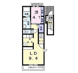 シャンドールI 2階1LDKの間取り