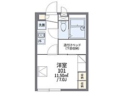 レオパレス牛田南 2階1Kの間取り