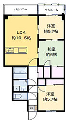 サンシャインハイム伊藤 2階3LDKの間取り