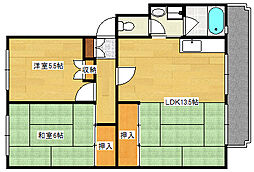 第2仁井田マンション 2階2LDKの間取り
