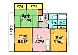 ドミール東青崎 2階3DKの間取り
