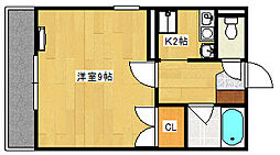 第2ヴィラ高精 5階1Kの間取り