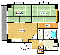 ルミエール南観音 3階2DKの間取り
