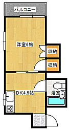 サンライズ米沢 3階1DKの間取り