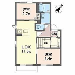 リーベンステージII 2階2LDKの間取り