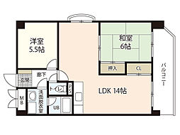 第1ベルビィ三篠 4階2LDKの間取り