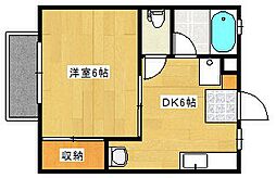 フローレンス2番館 2階1Kの間取り