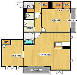 リバージュ中広 301 3階2LDKの間取り