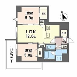 ラヴェール横川 7階2LDKの間取り