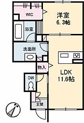 エスポワール戸坂山崎A 1階1LDKの間取り