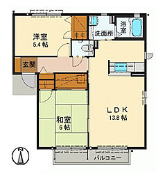 グランマスト安佐南　A棟 2階2LDKの間取り