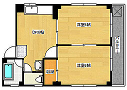 シティーコーポ木坂 4階2DKの間取り