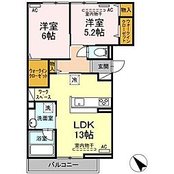 プレザントカーサ祇園 2階2LDKの間取り