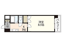 スクールハイツ陽光 2階1Kの間取り