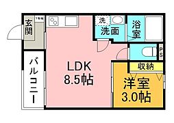 BAYSIA宇品 303 3階1LDKの間取り