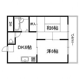 グリンハウス三篠 2DKの間取図画像