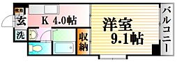 グランヴェルジェ中須2 1Kの間取図画像