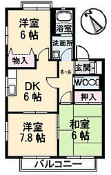 ボービラージュ中山台B 3DKの間取図画像