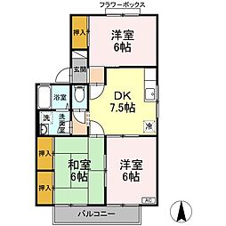ゼフィランテスA棟 3DKの間取図画像