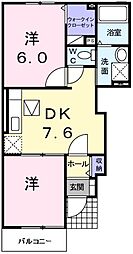 サンライフ大毛寺 2DKの間取図画像