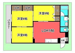 コーポタカヤマ 3LDKの間取図画像
