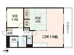 ベルビイ三篠 2LDKの間取図画像