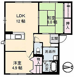 シェソワ大立 2LDKの間取図画像