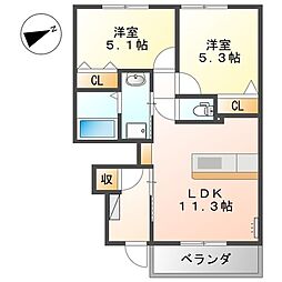 ブリリアント 2LDKの間取図画像
