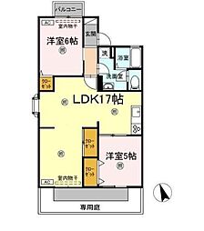 グランディール上久保B 2LDKの間取図画像
