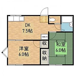 ベルゾーネ桑原 2DKの間取図画像